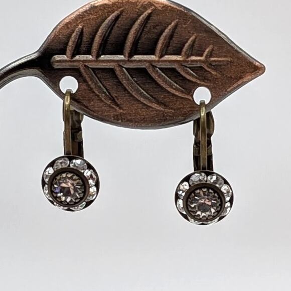 Liz Palacios Clear Swarovski Crystal Antiqued Brass Lever Back Drop Earrings - Picture 6 of 6